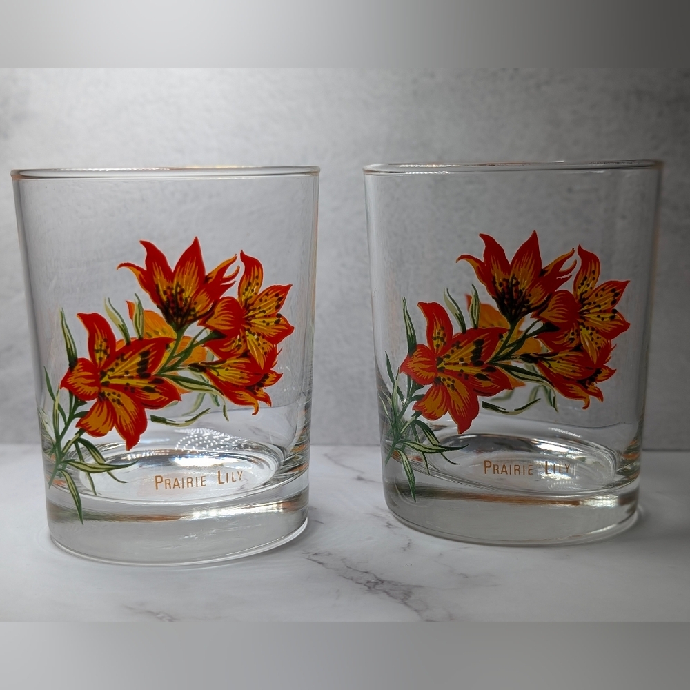 Vintage Royal Windsor Prairie Lily Floral Glasses, Set of 2